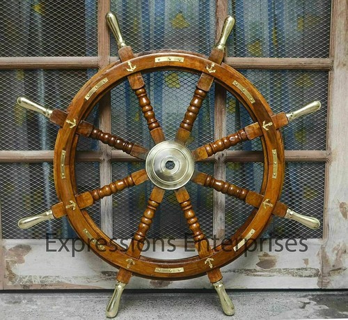 Wooden ship wheel with - wooden,